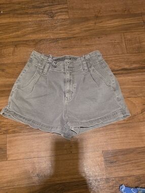 American Eagle Outfitters Washed Gray High-Rise Paperbag Denim Shorts